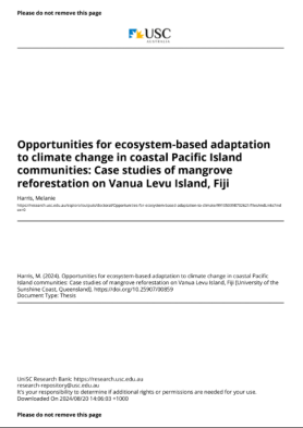 Opportunities for ecosystem-based adaptation to climate change in coastal Pacific Island communities: Case studies of mangrove reforestation on Vanua Levu Island, Fiji