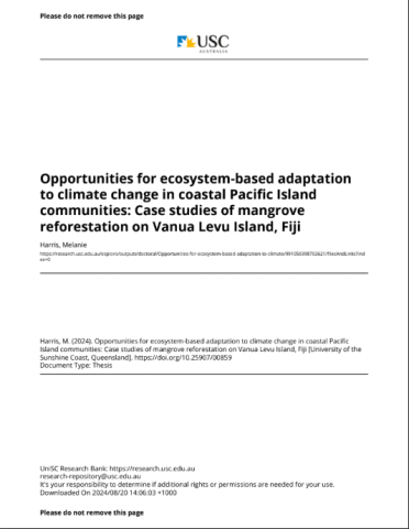Opportunities for ecosystem-based adaptation to climate change in coastal Pacific Island communities: Case studies of mangrove reforestation on Vanua Levu Island, Fiji