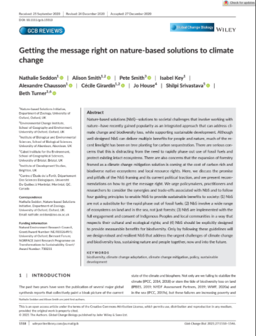 Getting the message right on nature-based solutions to climate change